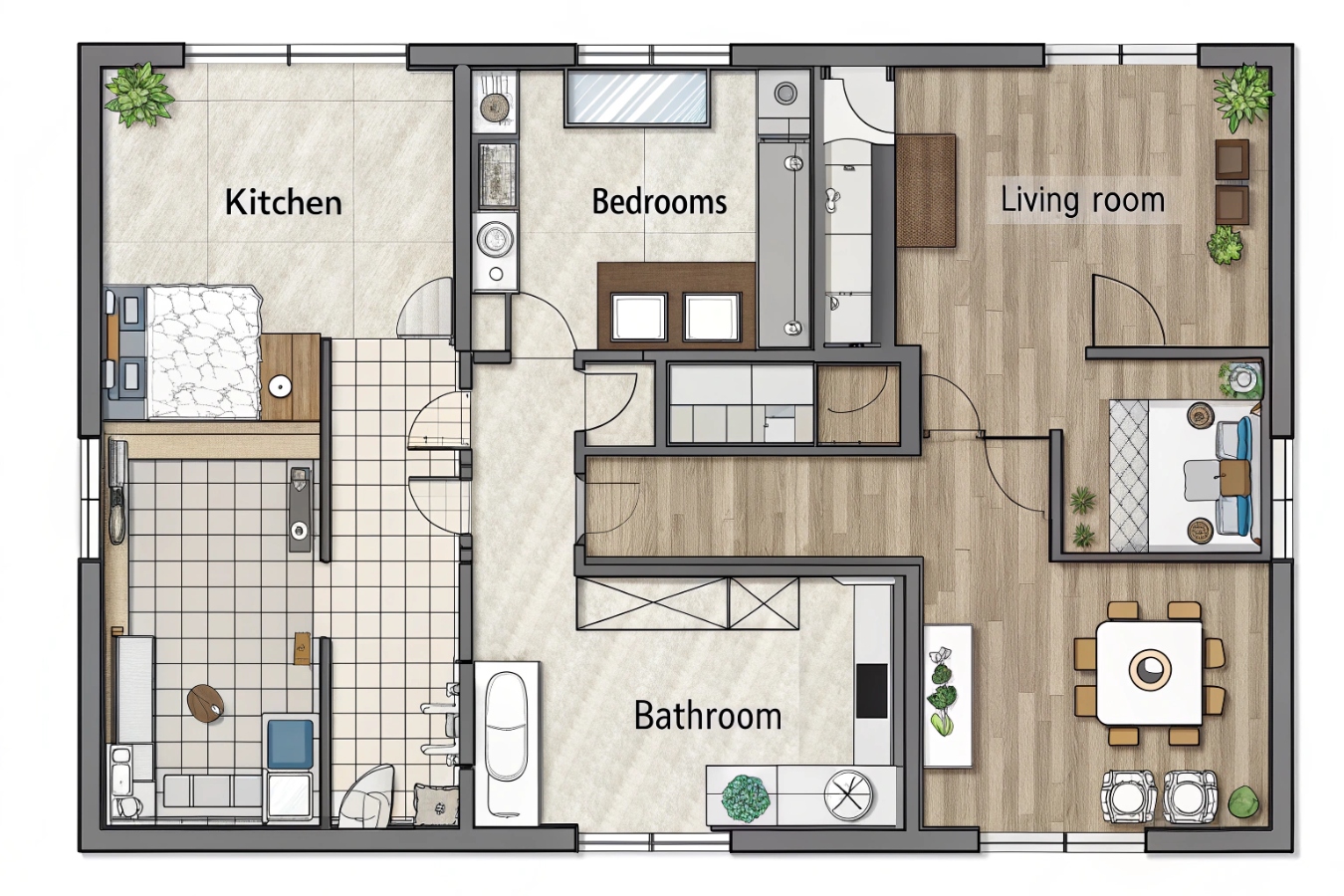 Пример чертежа плана квартиры, иллюстрирующий методологию проектирования с учетом российских стандартов