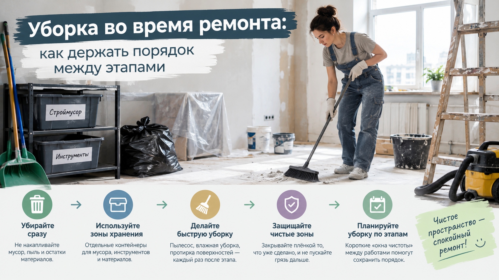 Уборка во время ремонта: как держать порядок между этапами