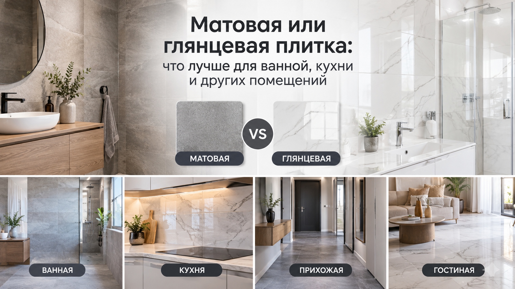 Матовая или глянцевая плитка: что лучше для ванной, кухни и других помещений