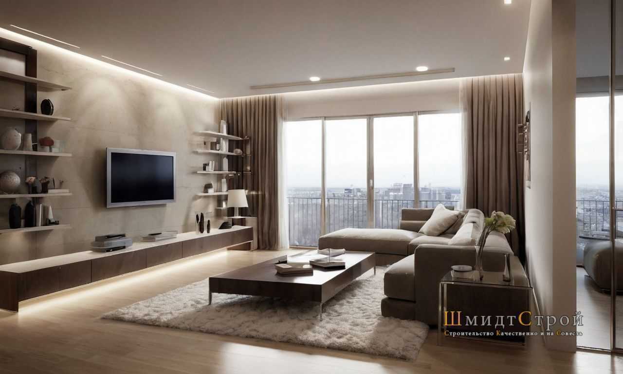 Зонирование пространства между кухней и гостиной без перегородок